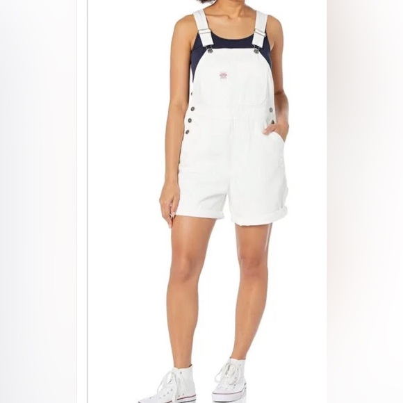 No Fuze, Off White Denim, Vintage Style Bib Shorts Overalls SZ 08/10 - Picture 5 of 15
